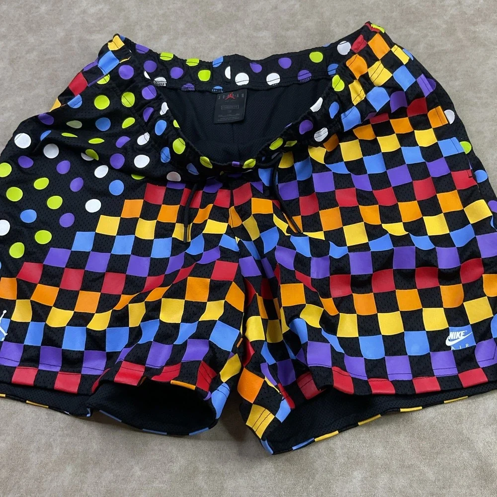 Nike Air Jordan Retro 3 Shorts AOP Basketball‎ Black MultiColor Check Men Sz 2XL